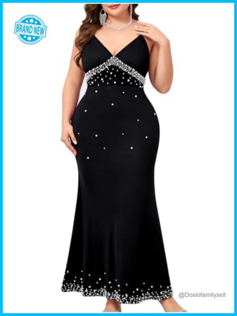 Plus Size Mermaid Formal Evening Dress Pearl Beaded Maxi Gown